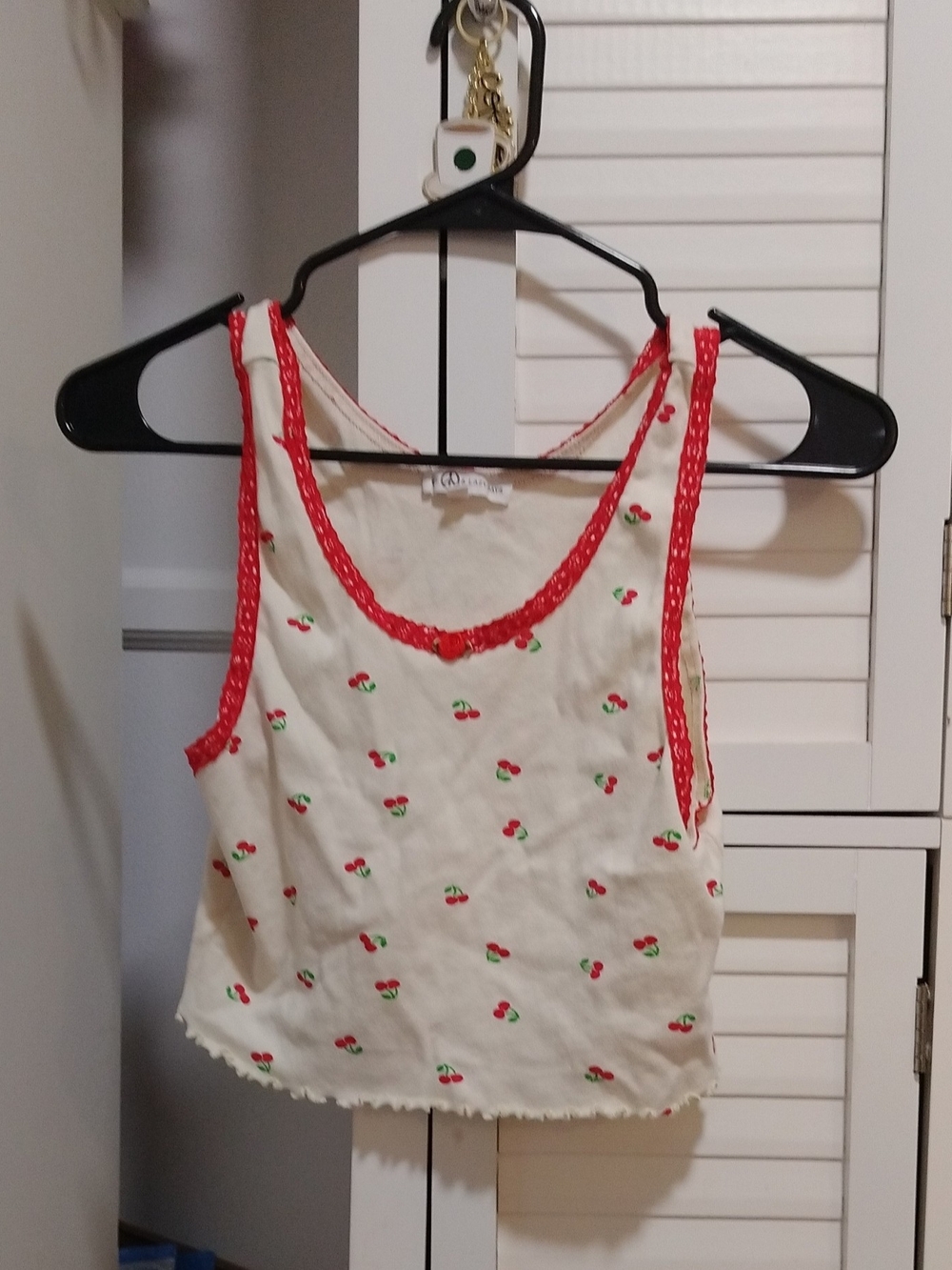 Cherry-Print Coquette Cream Tank Top